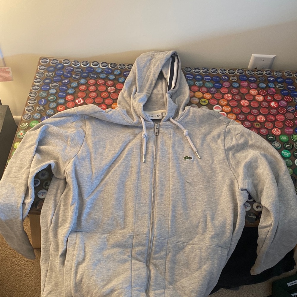 Gray Lacoste Hoodie Sweatshirt -Mens size L- Slightly Used